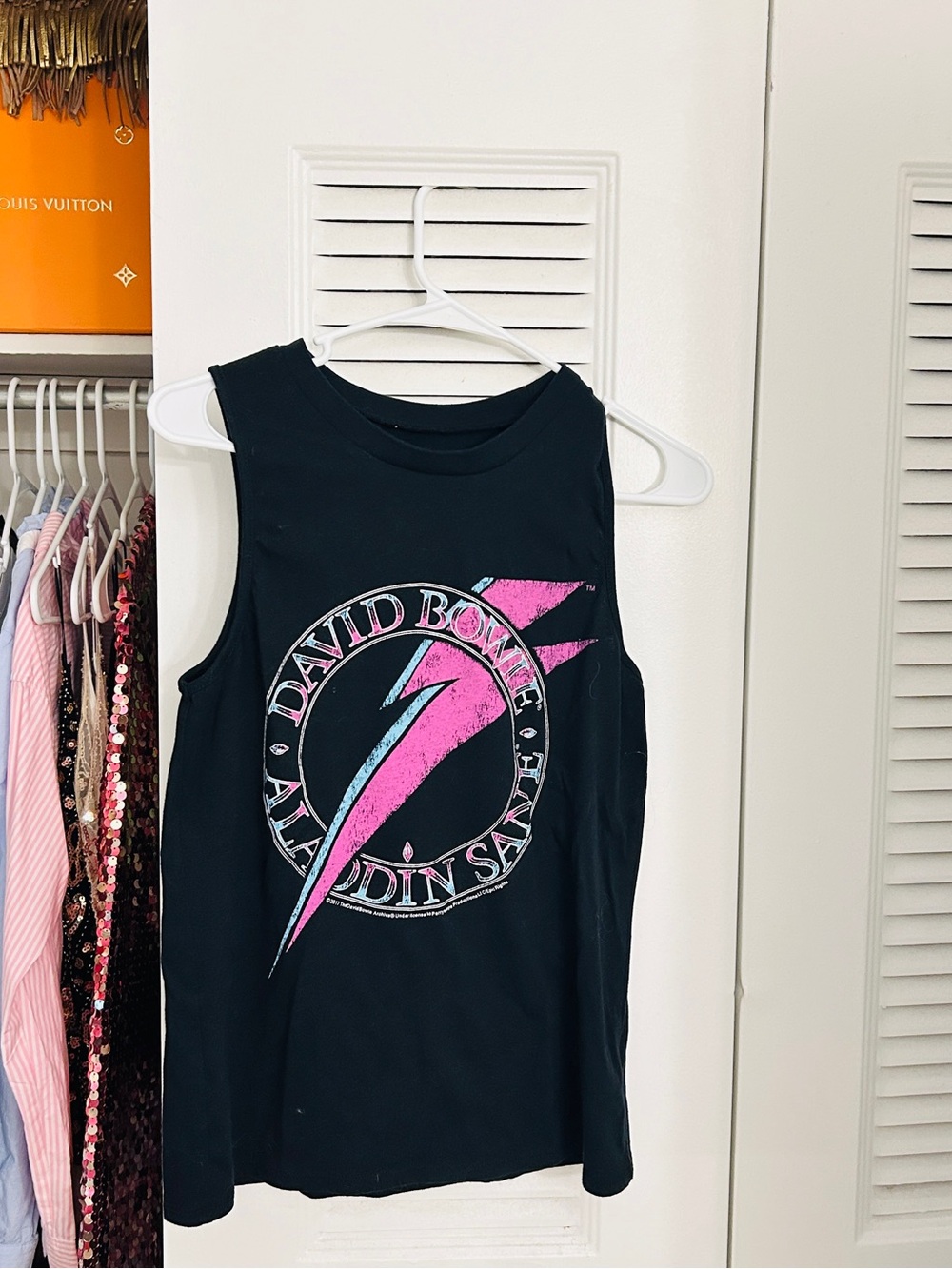 Women’s Black Muscle Tee with Pink Lightning Graphic